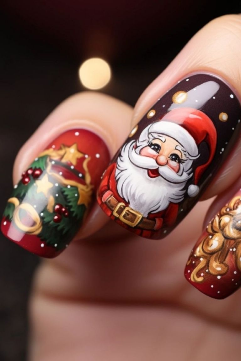 Diseños de uñas inspirados en santa claus