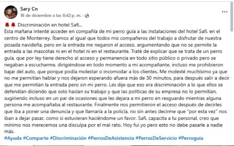 Una mujer con discapacidad es rechazada en un hotel en monterrey