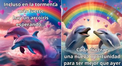 Memes de delfines arcoíris con frases para volver positivo todo lo negativo