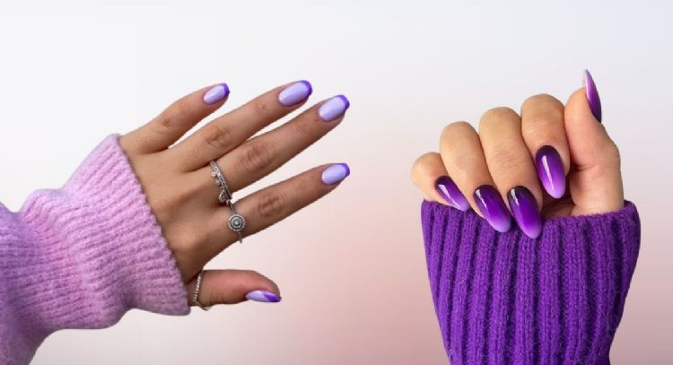 5 uñas de color morado para llevar todo marzo 2025