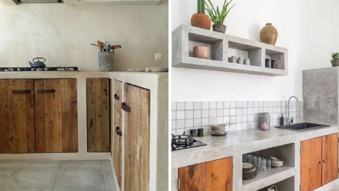 Ideas para decorar una cocina integral de cemento y madera muy moderna