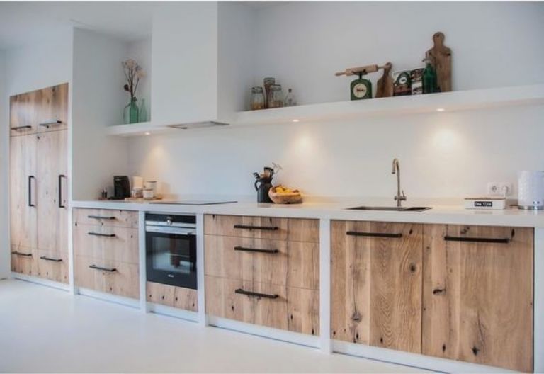 Ideas de decoraración con una cocina integral de cemento y madera