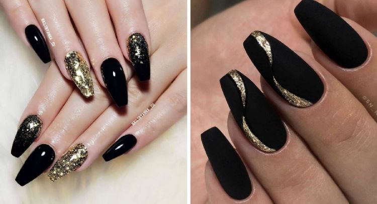 Uñas negras con dorado, diseños elegantes y sencillos para tu fiesta de fin de año