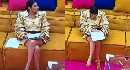 El conjunto amarillo de Karime con falda y blusa con manga de flecos que te hará ver juvenil y elegante