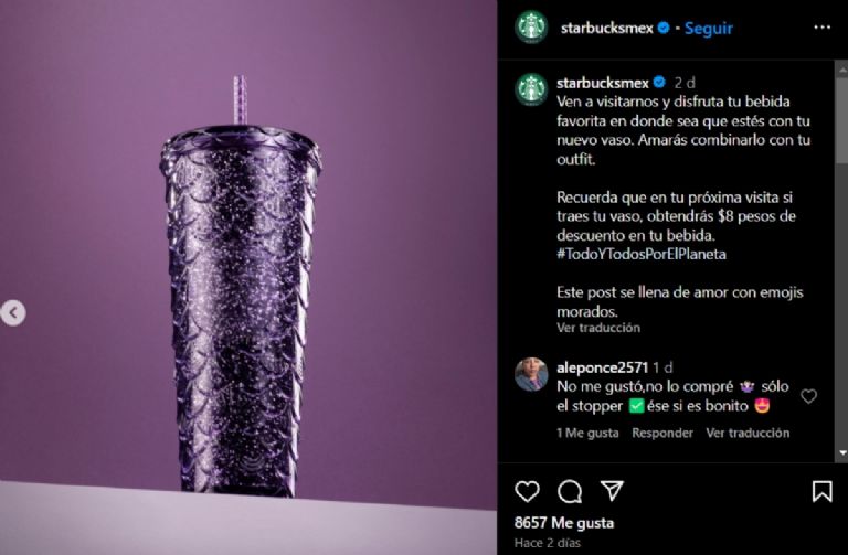 nuevo vaso morado de starbucks