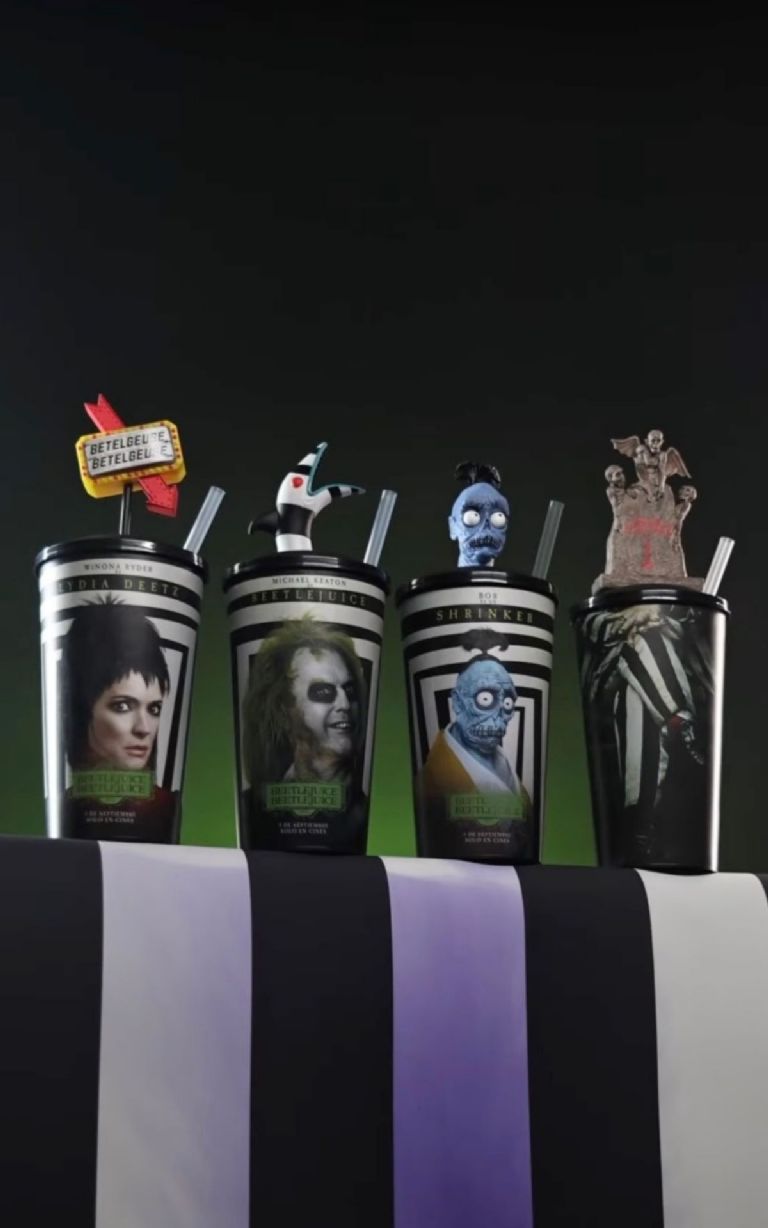 cómo son los vasos de Beetlejuice 2 que venden en Dominos Pizza