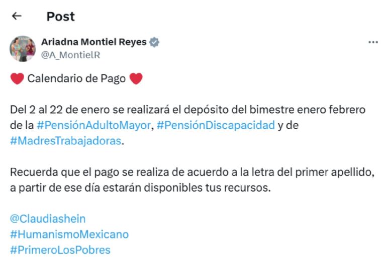 Cada cuando dan el pago de Pensión Bienestar 2025