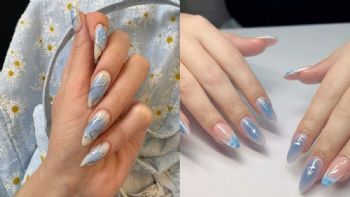 Uñas azules decoradas para darle un pop al color de la primavera 2025