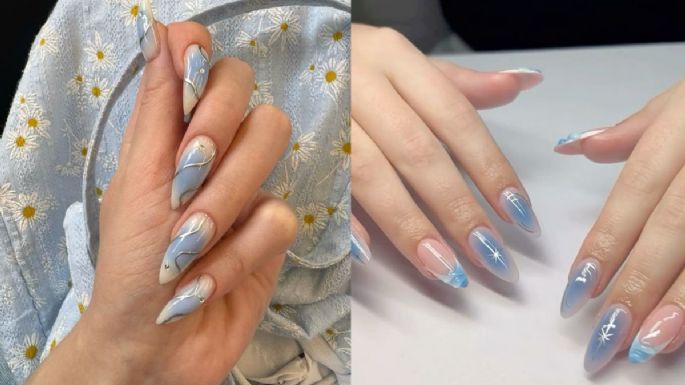 Uñas azules decoradas para darle un pop al color de la primavera 2025