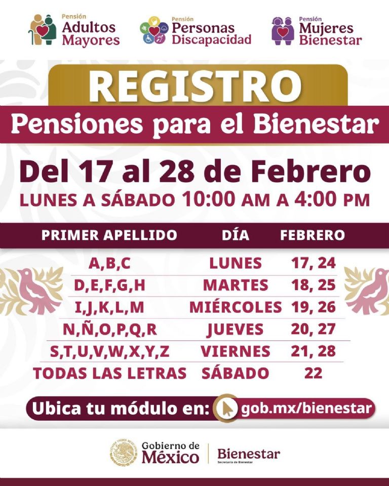 ¿cuándo puedo ir a registrarme a la Pensión Bienestar?