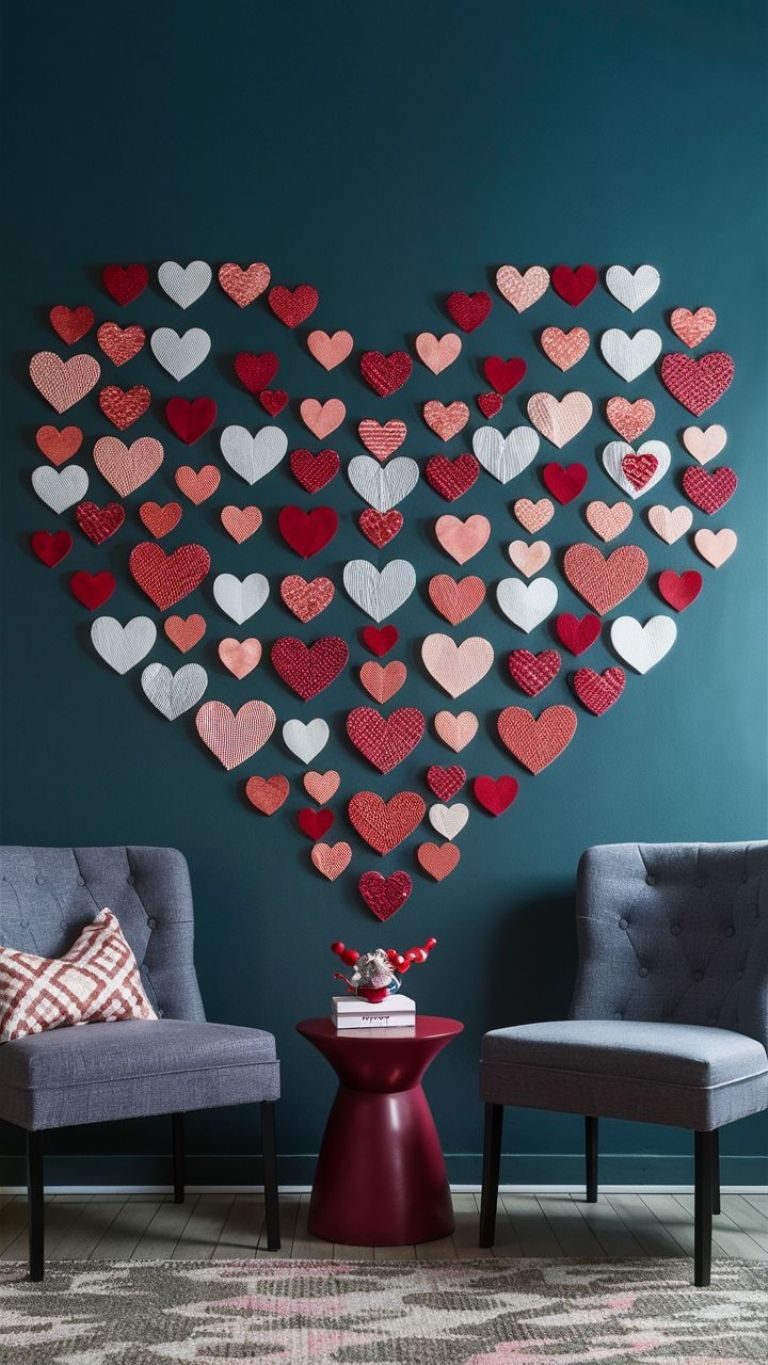 Corazones para decorar paredes hechos con papel estampado